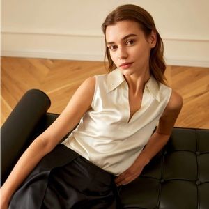 V-Neck Sleeveless Silk Violet Shirt For Women